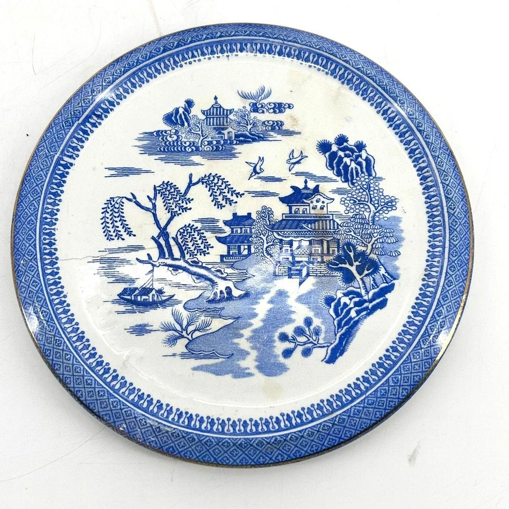 Antique C.T.M. Ford Pottery Blue Willow Transferware Plate Trivet 7